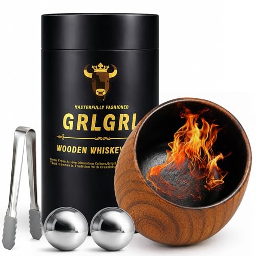 GrlGrl Charred Wooden Whiskey Glasses, Gifts for Men Old Fashion Bourbon Drinking Collins Cup, Gift for Dad, Husband, Brother, Boy Friend or Whiskey Lovers