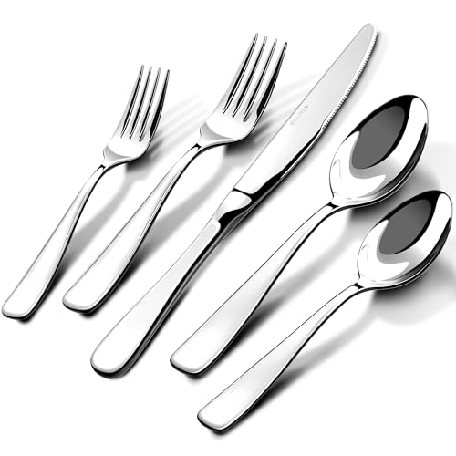 Silverware Set for 8, 40 Piece Heavy 18/10 Stainless Steel Flatware Utensils Cutlery Set, Mirror Polished knives Forks and Spoons Silverware Sets,Dishwasher Safe for Dinner Home Kitchen,Wedding Party