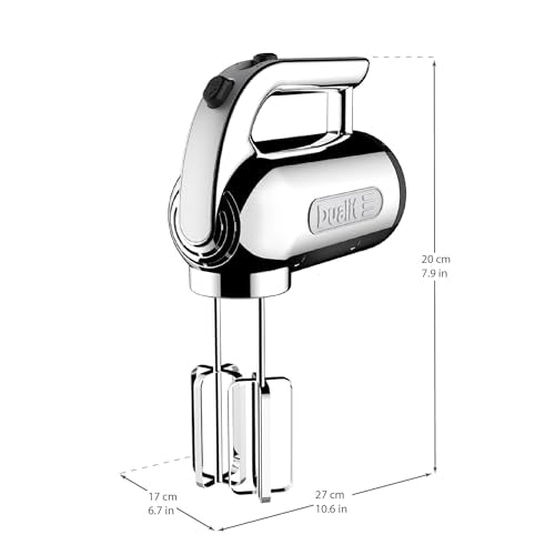 Dualit Hand Mixer - 300W- Strong Grip Handle - Attachments Included - Integral Plug Storage - 4 Speed Settings - Repairable gears - Flat Beaters, Dough Hooks, Balloon Whisk