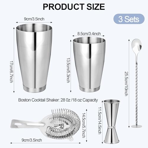 Mwellewm Cocktail Shaker Boston Shaker Set 15 Pcs Professional Bartender Kit Bar Shaker Stainless Steel Drink Shaker Bartending Martini Shaker Tin Mixed Alcohol Shaker Tool for Beginner(Silver)