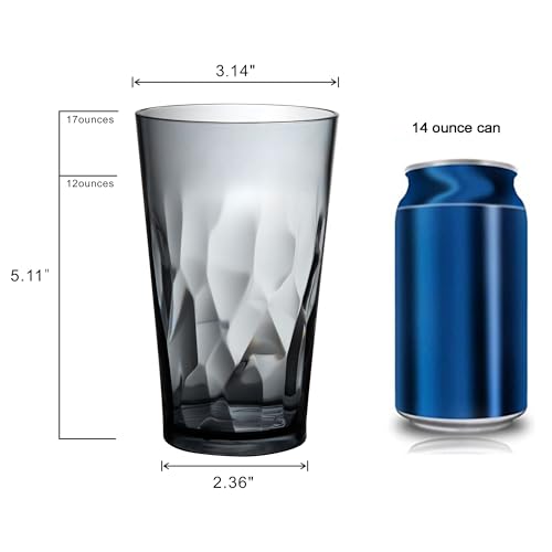 JGIRL Unbreakable Plastic Drinking Glasses, Set of 6, Shatterproof Drinking Cups, Plastic glass cup,16 oz plastic Tumbler Cups,Dishwasher Safe (Grey)