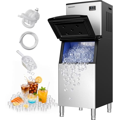 EUHOMY Commercial Ice Maker Machine 400Lbs/24H,ETL Approval, Industrial Ice Machine, 250Lbs Storage, Ice Ready in 11-20min, Stainless Steel Ice Maker for Bar/Cafe/Restaurant/Business