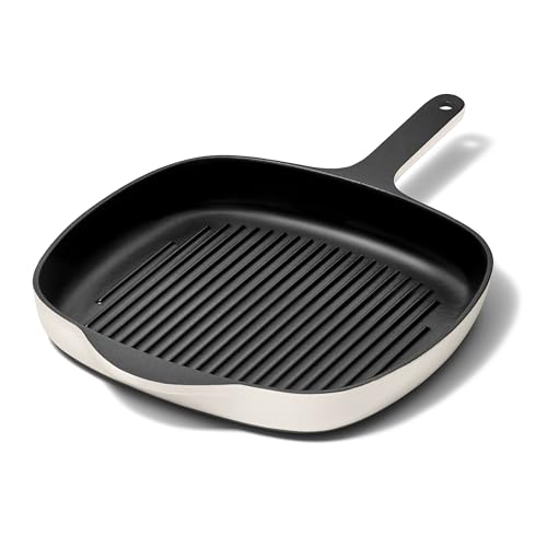 Caraway Enameled Cast Iron Grill Pan, 10.5” Grill Pan for Stovetop Cooking, 3 Layer Enamel Coating, No Seasoning