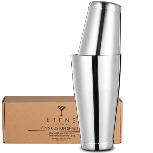 Etens Bulk Commercial Cocktail Shakers 6pc Set, Professional Boston Shakers, Weighted Cocktail Shaker Tins for Bartending - Stainless Steel Bar Shaker Set for Restaurants & Bars - Silver