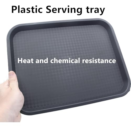 Zentriqlla 12 Pack Cafeteria Trays, 13 x 10 Inch Plastic Fast Food Serving Trays, Restaurant Black Stackable Serving Platter for Kitchen, Party, Dining