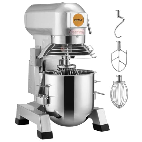 VEVOR Commercial Food Mixer, 15Qt Capacity with Timer, 500W Stainless Bowl Durable Electric Mixer for Commercial Use, 3 Speed Options 113/184/341 RPM, Includes Dough Hook & Whisk