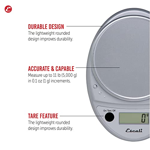 Escali Primo Digital Food Scale Multi-Functional Kitchen Scale and Baking Scale for Precise Weight Measuring and Portion Control, 8.5 x 6 x 1.5 inches, Chrome