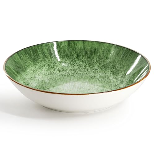 Elama Oceanus 16 Piece Round Shape Porcelain Double Bowl Dinnerware Set, Tableware Set, Table Setting- Service for 4 (Green)