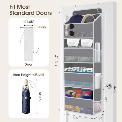 SpaceHacks 1 Pack Over The Door Organizer, Hanging Storage Organizer with Clear Window, 40lb Ultra Sturdy Large Capacity Room Organizer for Pantry Laundry Bathroom Nursery Closet Baby Essential (Grey)