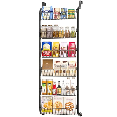 MIAOLI Over the Door Pantry Organizers and Storage, 6-Tier Spice Rack, Home & Kitchen Storage Shelves for Cabinet, Large Capacity Hanging Seasoning Organizer, Laundry Room Organization, Black