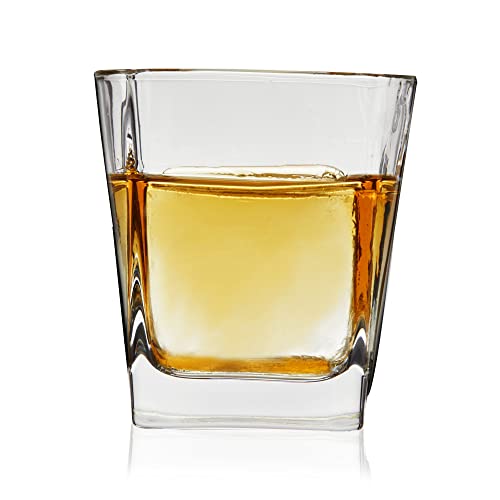 TRUE Square Rocks Glass, Old Fashioned Whiskey Glasses, Superb Drinking Cups for Cocktail Party, Home Bar, Bartender Accessories, Set of 4, 10 oz