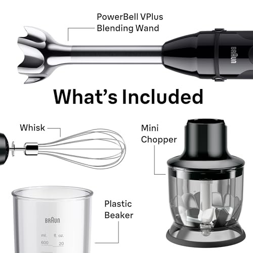 Braun MQ50202M MultiQuick Vario 5 Handheld Blender – 21-Speed Stick with Turbo Boost, Stainless Steel Blades, EasyClick System, 500W, Chopper, Whisk, Masher – Immersion Blender for Smoothies