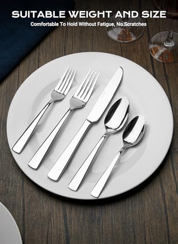 45-Piece Flatware Sets, Silverware Set for 8, Durable Stainless Steel Tableware in Ergonomic Design Size and Weight, Kitchen Utensils Set with Steak Knives, Rust-proof, Dishwasher Safe