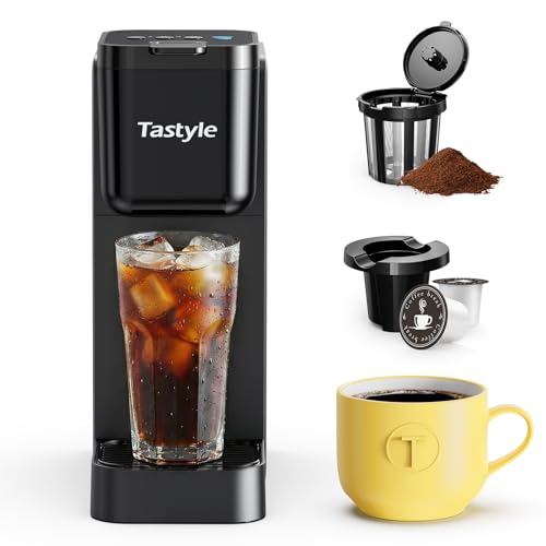 Tastyle Single Serve Coffee Maker for K Cup and Ground Coffee, Brew up to 16 Oz, Fits 7.3'' Travel Mug, Hot, Bold & Over