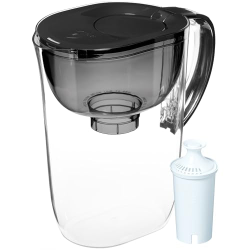 Brita Large 10-Cup Water Filter Pitcher with BritaPlus Filter, WQA NSF/ANSI Certified, Reduces 2X Contaminants vs. Standard, Removes Chlorine Taste & Odor, Reduces Zinc Copper Mercury & More, Black