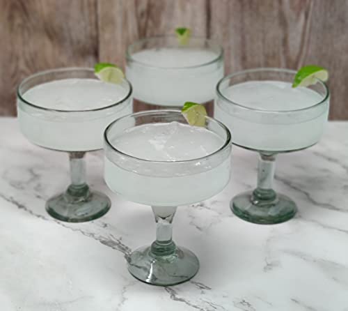 Dos Sueños Mexican Hand Blown Glass – Set of 4 Natural Clear Hand Blown Margarita Glasses (16 oz)