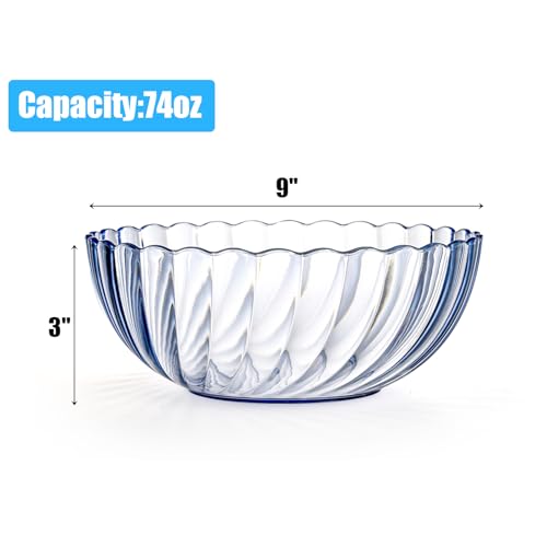 Fasmov 4 Pack Plastic Serving Bowls, Plastic Salad Mixing Bowls, 74oz Break Resistant Plastic Bowls for Salad, Fruit, Popcorn, Chip and Dip, Multicolor