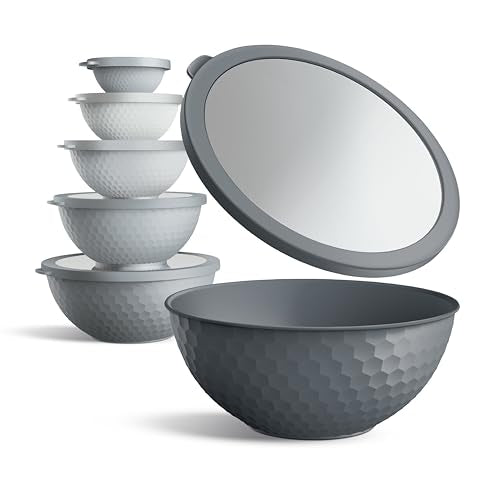 COOK WITH COLOR Mixing Bowls with Lids - 12 Piece Plastic Nesting Bowls Set includes 6 Prep Bowls and 6 Lids, Microwave Safe Mixing Bowl Set, Grey Embossed