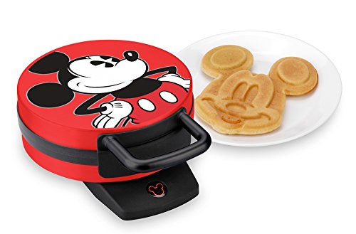 Disney Mickey Mouse Waffle Maker by Select Brands - Nonstick Waffle Iron for Fun Mickey-Shaped Waffles - Disney Kitchen Gift - 800 Watts - Red