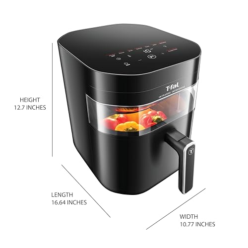 T-fal Infrared Air Fryer, 2x Faster Than Traditional Heating*, Large Air Fryer Dehydrator Combo, 8 Cooking Functions, Window With Light, No-Shake Technology, Dishwasher Safe, 1800W, Black