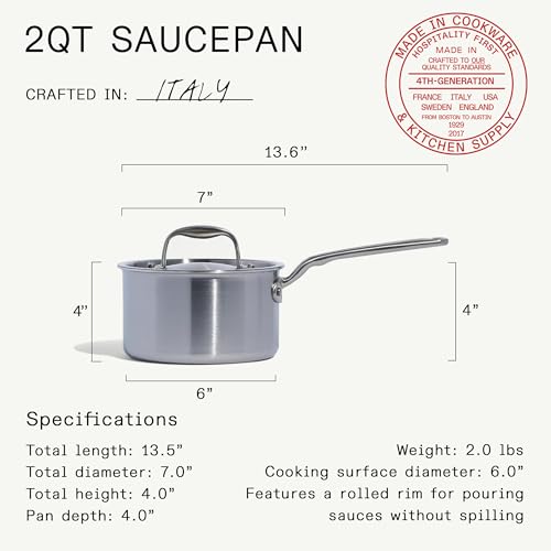 Made In Cookware - 2 Quart Stainless Steel Saucepan with Lid - 5 Ply Stainless Clad Sauce Pan - Professional Cookware - Crafted in Italy - Induction Compatible