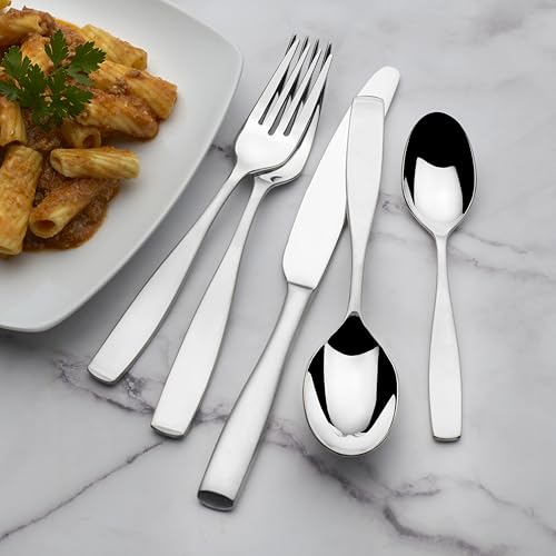 Mikasa Satin Loft 65-Piece Flatware Set, Service for 12, 18/10 Stainless Steel Silverware with Satin Finish, Includes Serving Utensils, Dishwasher Safe