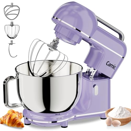 Camic Electric Stand Mixer,7.45 QT,10 Speeds with Dough Hook,Whisk, Flat Beater Attachments, Splash Guard, Easy-Carry Top Handle,3-IN-1 Kitchen Mixer for Baking Cakes Cookie Bread Salad (Purple)