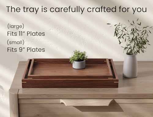 Fibogollo Set of 2 Walnut Wooden Serving Tray with Handles,Decorative Trays Platter,Breakfast Tray in Bed,Large Coffee Table Tray, Food Drinks Trays for Eating,Working,Storing