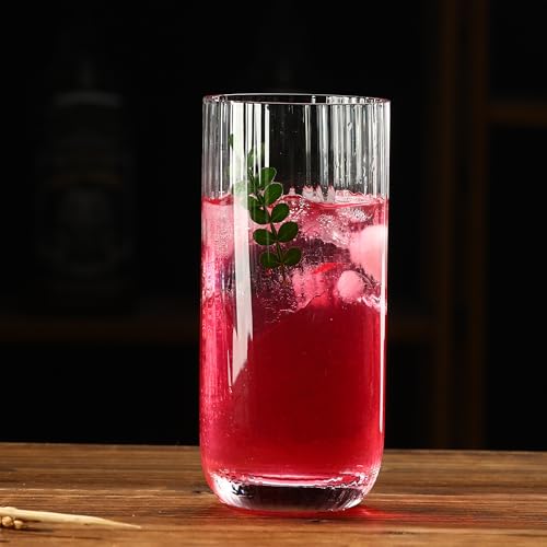 Collins Glasses Set of 6,Highball Glass Set, 15.3 oz, Clear Ribbed Design for Water, Cocktails, Mojito