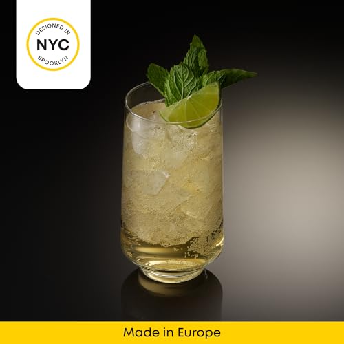 JoyJolt Sidney Highball Glasses Set of 4 | 16 oz Drinking Glasses for Water, Soda, Cocktail, Mojito, Tom Collins | Tall Glass Cups | Home Bar Glass Set | Premium Crystal Barware Made in Europe