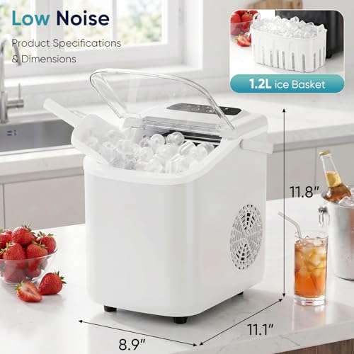 DUMOS Ice Maker Countertop, Ice Machine with Portable Handle, Basket and Scoop, 26lbs Daily, 9 Bullet Cubes in 6-8 Mins, Auto-Cleaning for Home, Kitchen, Office, Outdoors, RV Camping
