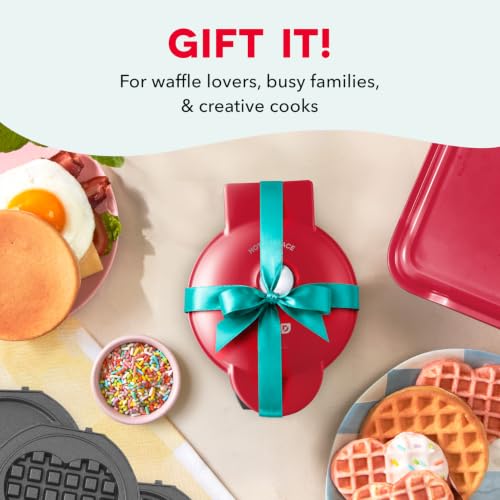 Dash MultiMaker® Mini System - Compact Waffle Maker for Family Breakfasts - Removable Griddle Plates & nonstick surface - 5 Plates - Red