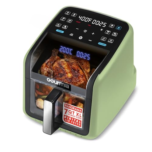 Gourmia Air Fryer 7 QT, Easy View Panorama Window & Interior Light, Guided Cooking with 12 One-Touch Presets, FryForce