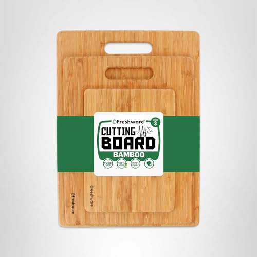 Freshware Bamboo Cutting Board Set of 3, Wooden Cutting Boards for Kitchen, Knife Friendly Food Grade Chopping Board, Lightweight with Hanging Hole for Easy Storage
