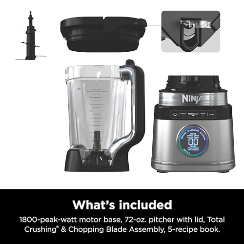 Ninja Full Size Blender I All-in-One | Best for Smoothies, Frozen Drinks, Shakes, Veggie Chopper & More | BlendSense Technology I 72 oz. Pitcher | 1800 Peak Watt | Silver | TB201
