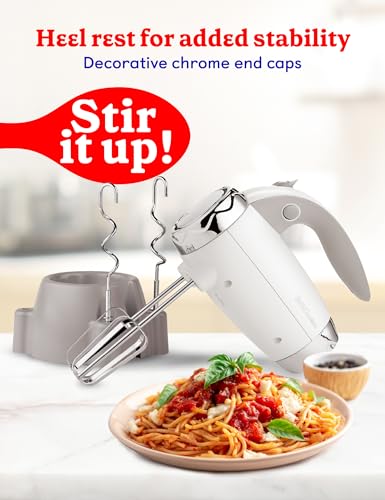 Betty Crocker 7-Speed Power-Up™ Hand Mixer with Stand, BC-4208W, White