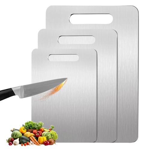 3 Pack, 100% Pure Titanium Cutting Board - Non-Slip Kitchen Chopping Board, Dishwasher Safe, Scratch Resistant, Easy to Clean, Durable & Hygienic for Meat, Vegetables, and Fruits (M+L+XL）