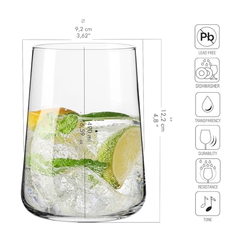 Krosno Infinity Drinking Glasses Set of 6 – 16.6 oz Water Juice Glasses, Modern Tapered Tumblers, Lead-Free Glassware, Clear Everyday Drinkware, Dishwasher Safe, Made in Europe