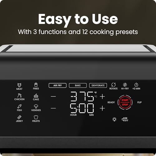 Chefman 12-Quart 5-in-1 Air Fryer Oven with Digital Timer, Touchscreen, and 12 Presets - Family Size Countertop Convection Oven, Dishwasher-Safe Parts