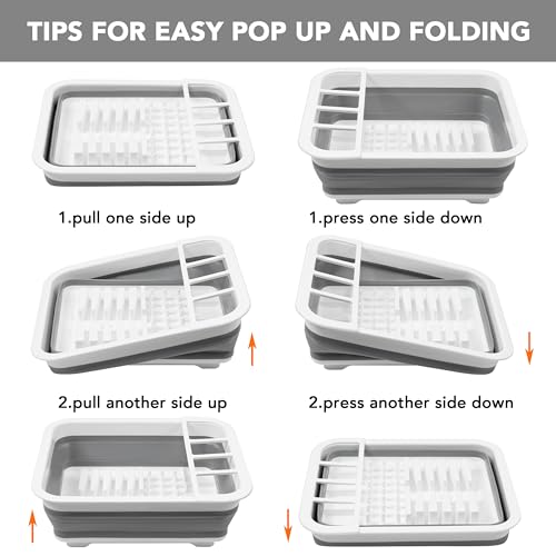 Tiawudi Collapsible Dish Drying Rack, Pop Up Dinnerware Drainer, Portable Plate Organizer for Kitchen RV Campers Travel Trailer, Space Saving Kitchen Storage Tray