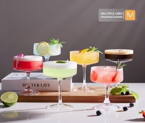 LUNA & MANTHA Martini Glasses, Martini Cocktail Glasses for Margarita, Manhattan, Cosmopolitan, Espresso, Home Bar, Evening Parties, Birthdays, Housewarming Gift,Set of 4-10oz