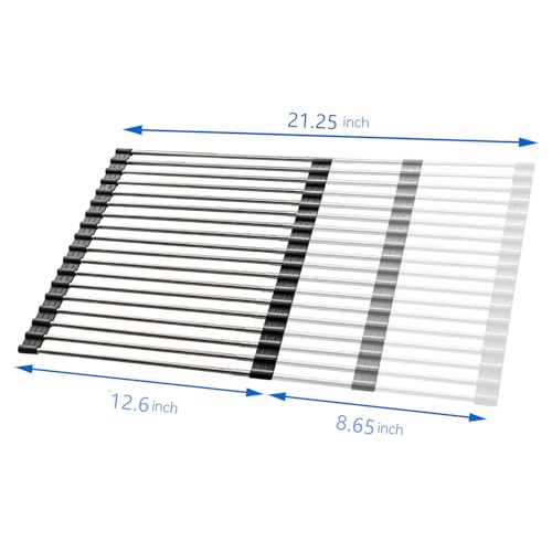 ARAINY Large Telescopic Drain Rack Roll Up Rack Heat-Resistant Dish Drainer Kitchen Sink Rack Over the Sink Dish Drying Rack Stainless Steel Dish Rack (18 Tube 21.25''x12.79'')