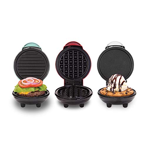 Dash Mini Maker Set - Customized Treat Maker - Supports Multi-Function Cooking - Easy Cleanup and User-Friendly Design - White, Aqua & Red - Waffle, Grill & Griddle Irons