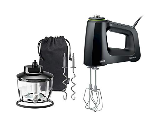Braun MultiMix 5 Hand Mixer, 350W Electric Mixer with Chopper, SmartMix Tech, 9-Speed + Turbo, MultiWhisk, Dough Hooks, Soft-Grip Handle, Lightweight Design, Black