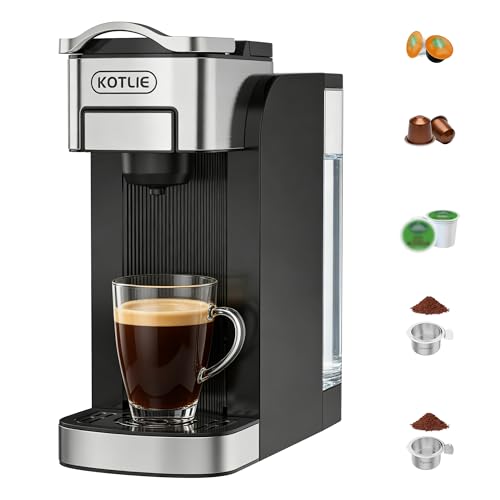 KOTLIE Single Serve Coffee Maker for K*cup/Nes Original/D*G Capsules and Ground Coffee, 50 Oz Removable