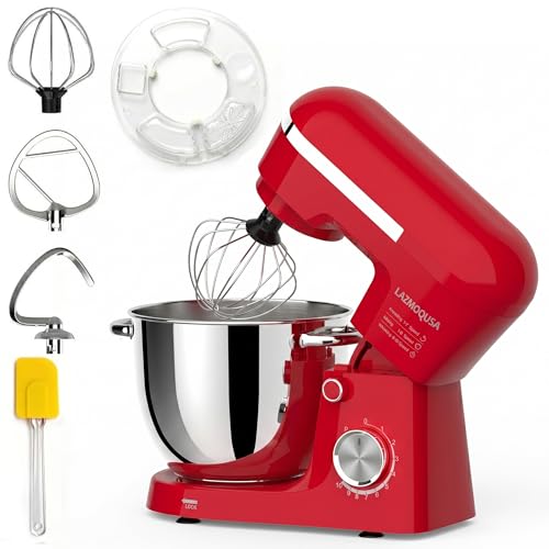 LAZMOQUSA 6in1 Stand Mixer with 6.5 Quart Bowl, 660W 10+p Speeds Kitchen Food Mixer Tilt-Head Bread Dough and Cake Mixers for Home Daily Use (Red)