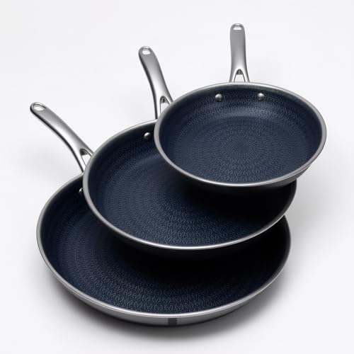 Ammeloo Hybrid Tri-Ply Stainless Steel Frying Pans Set, 8"/9.5"/11" Cooking Pans, Non Stick Frying Pans and Skillets, Chef