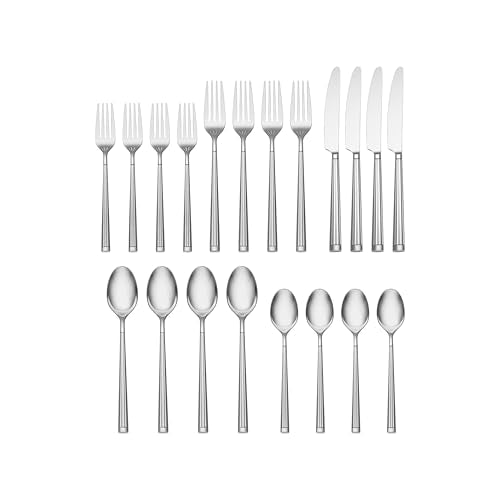 Oneida Silverware Set, Robyn 20-Piece Flatware Set, Service For 4, 18/0 Stainless Steel, Dishwasher Safe, Kitchen Cutlery Sets, Kitchen Utensils Sets, Knives Spoons And Forks, Home (Silver, 20 Pieces)