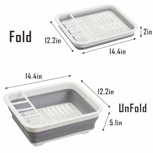 Collapsible Dish Drying Rack, Foldable Dinnerware Drainer Organizer for Storage Kitchen Counter RV Accessories Portable Rack Holders for Dishes Plates and Cups Camping Travelling Space Saver Essential