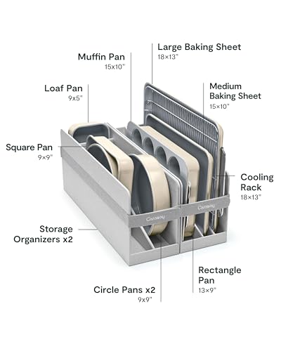 Caraway Nonstick Ceramic Bakeware Set (11 Pieces) - Baking Sheets, Assorted Baking Pans, Cooling Rack, & Storage - Aluminized Steel Body - Non Toxic, PTFE & PFOA Free - Cream